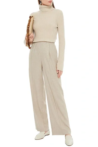 Vince Pleated Twill Wide-leg Pants In Beige