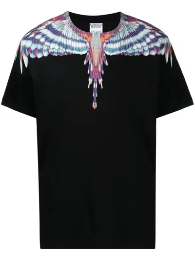 Marcelo Burlon County Of Milan Marcelo Burlon Birds Wings Print T-shirt In Black,light Blue,orange