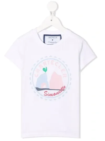 Simonetta Kids White T-shirt With Chantecler Faraglioni Print In Bianco