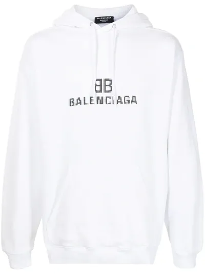 Balenciaga Pixel Logo-print Drawstring Hoodie In ["black"/ "white"]