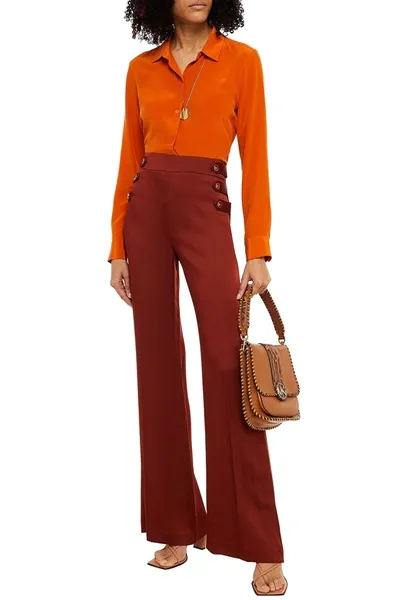 Veronica Beard Romily Satin-crepe Flared Pants In Brown