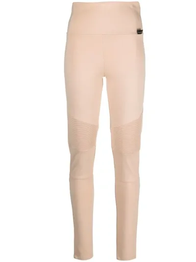 Philipp Plein Ribbed-panel Biker Leggings In Beige