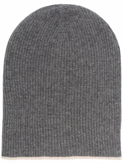 Brunello Cucinelli Grey Ribbed-knit Beanie In 灰色