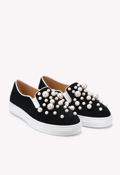 Charlotte Olympia Alex Pearl Embellished Sneakers In Black