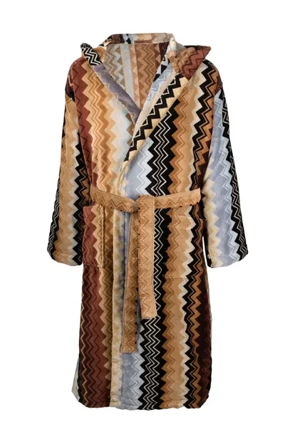 Missoni Giacomo Belted Hooded Bathrobe In Brown