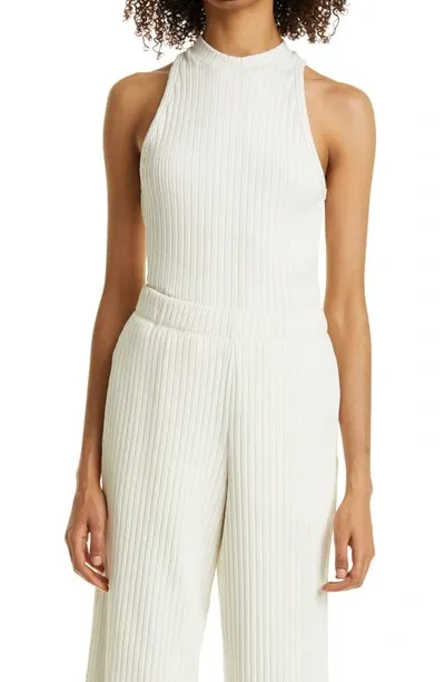 Vince Rib Mock Neck Stretch Cotton Tank In White