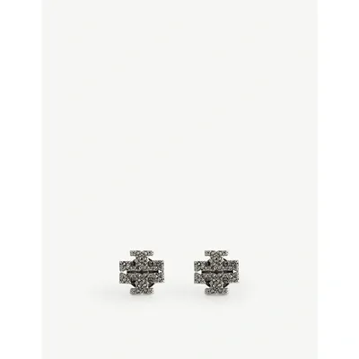 Tory Burch Kira Brass, Titanium And Crystal Stud Earrings In Tory Silver