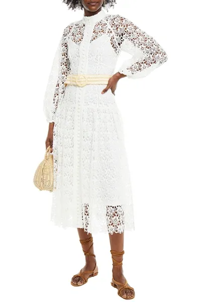 Zimmermann Belted Guipure Lace Midi Dress In White