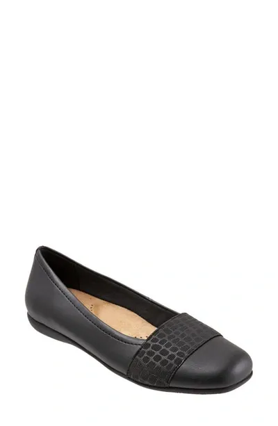 Trotters Samantha Flat In Black Crocodile Leather