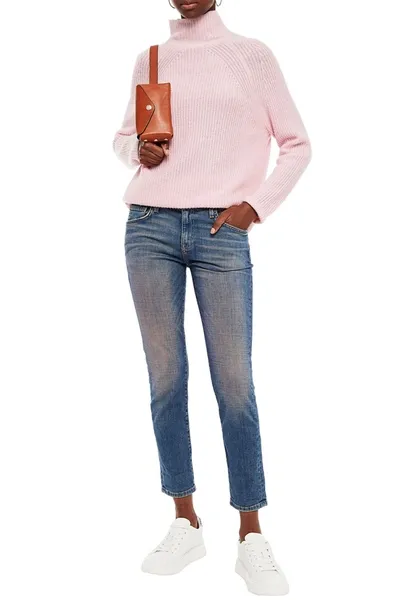 Current Elliott Faded Low-rise Slim-leg Jeans In Blue