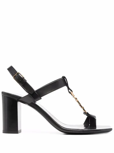 Saint Laurent Cassandra Block-heel Sandals In Nero