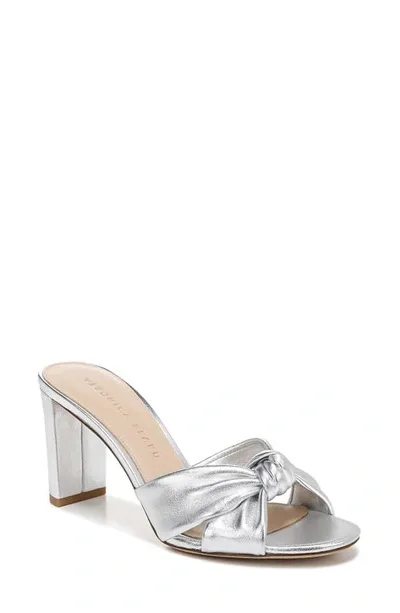 Veronica Beard Ganita Metallic Knot Slide Sandals In Silver