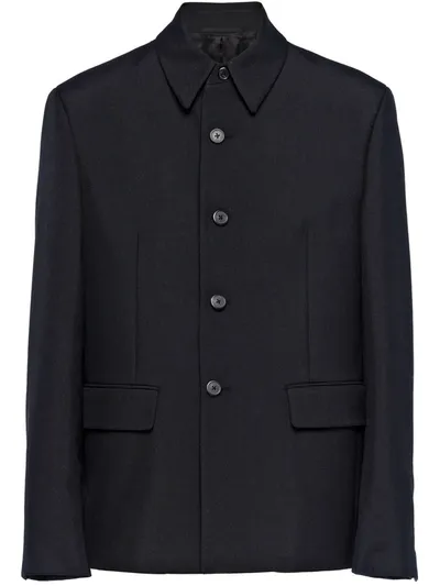 Prada Single-breasted Wool Blend Jacket In Blue