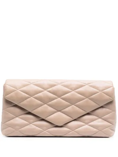 Saint Laurent Sade Puffy Leather Envelope Clutch Bag In Beige