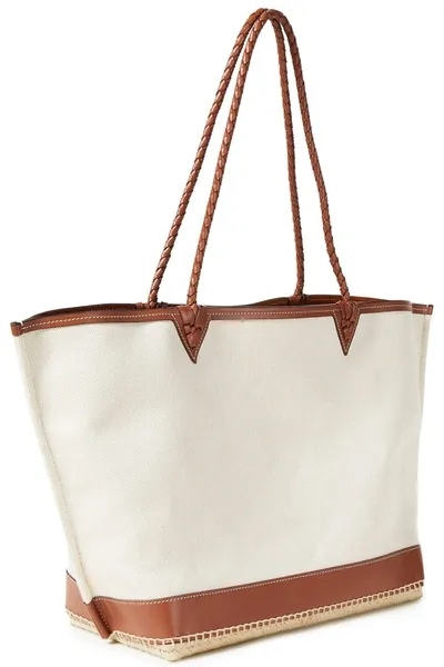 Altuzarra Leather-trimmed Herringbone Canvas Tote In Ivory