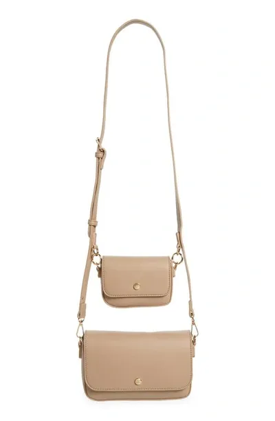 Mali + Lili 2-piece Vegan Leather Crossbody Bag In Tan