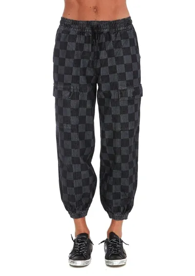 Marcelo Burlon County Of Milan Checkerboard-print Denim Track Pants In Black