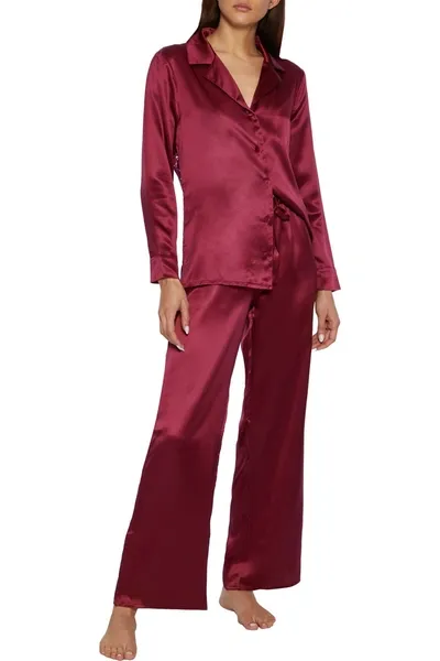 Cosabella Anja Corded Lace-paneled Silk-satin Pajama Set In Burgundy