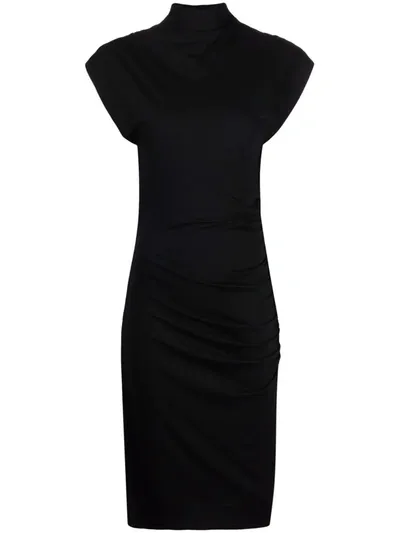 Wolford Moat Ruched Midi Dress In Black