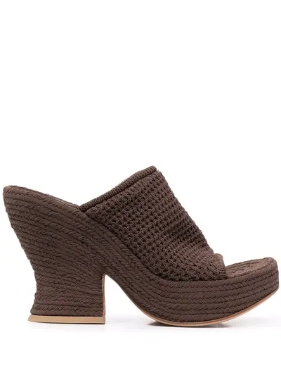 Bottega Veneta Brown Open-toe Wedge Mules