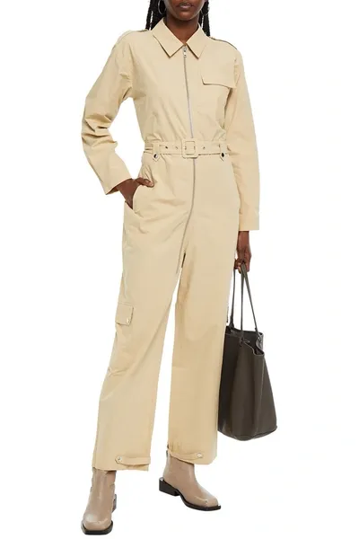 Gestuz Belted Cotton-poplin Jumpsuit In Neutrals