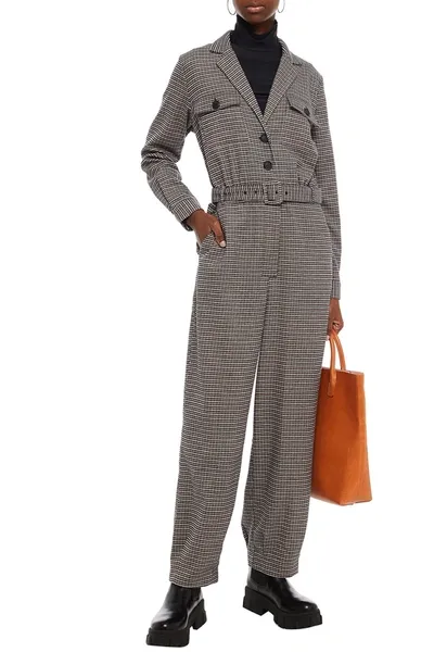 Gestuz Belted Houndstooth Twill Jumpsuit In Gray