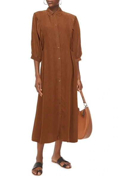 Gestuz Satin-jacquard Midi Shirt Dress In Light Brown