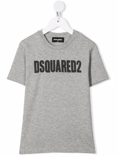 Dsquared2 Kids' Logo Print Cotton Jersey T-shirt In 그레이