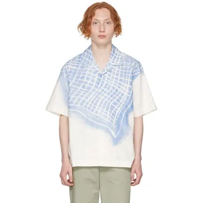 Jacquemus Blue Print 'la Chemise Jean' Short Sleeve Shirt In White/blue