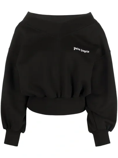 Palm Angels Logo-print Off-shoulder Sweatshirt In Black