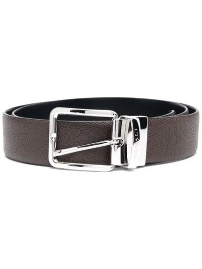 Canali Grained Texture Belt In Braun