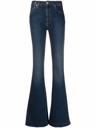 Alexander Mcqueen Mid-rise Flared-leg Denim Jeans In Distressed Wash