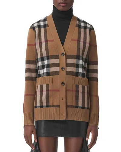 Burberry Willah Check Oversized Cardigan In Birch Brown