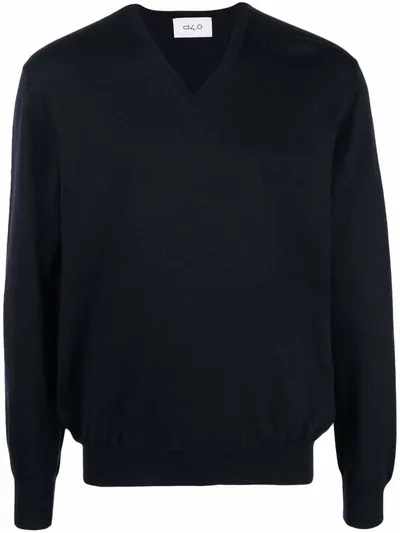 D4.0 V-neck Knitted Jumper In Blue