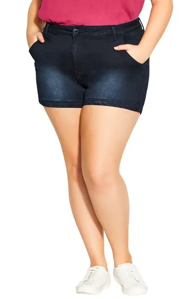 City Chic Breeze Denim Shorts In Dark Denim