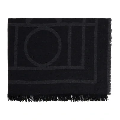 Totême Charcoal Monogrammed Wool-blend Scarf In Grey