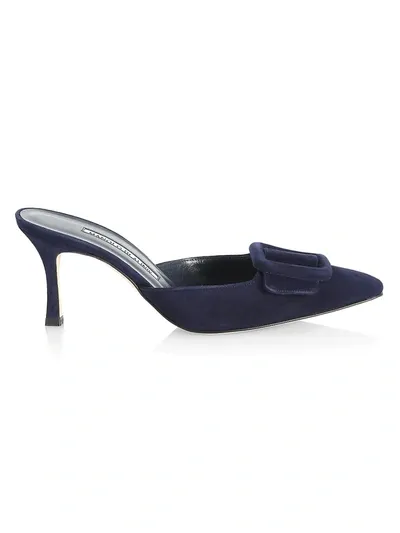 Manolo Blahnik Maysale 70 Suede Mules In Navy