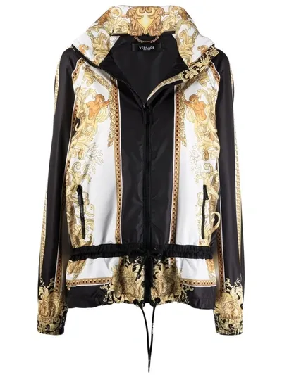 Versace Nylon Jacket With Medusa Renaissance Motif In Black,yellow,white