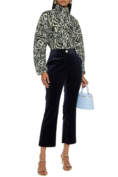 Diane Von Furstenberg Taytum Cotton-blend Velvet Straight-leg Pants In Navy