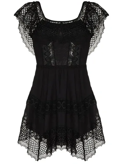 Charo Ruiz Vaiana Off-the-shoulder Crochet Detail Dress In Black