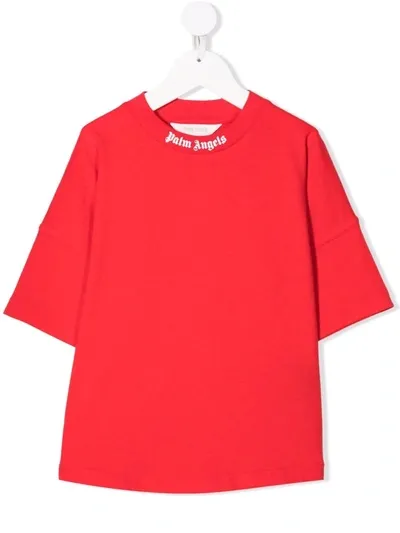 Palm Angels Kids' Red Cotton T-shirt With Classic Logo Print