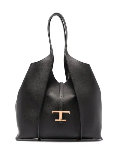 Tod's Logo-plaque Tote Bag In Black