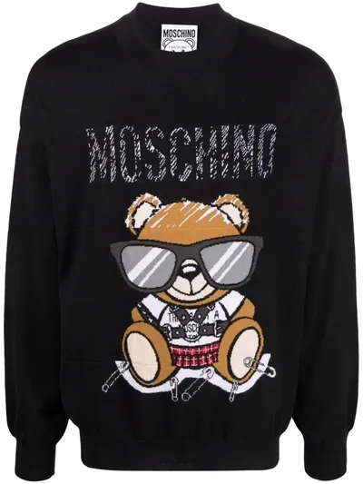 Moschino Teddy Bear-intarsia Cotton Jumper In Black