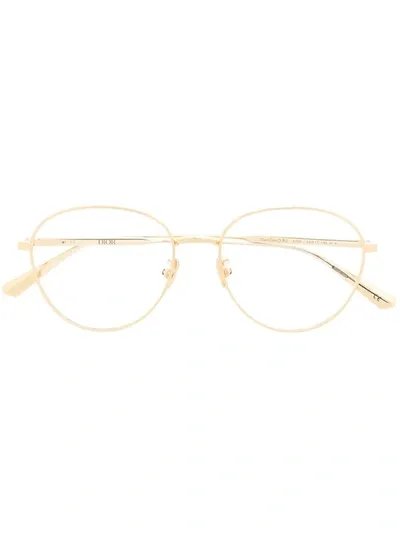 Dior Gem Logo-engraved Oval-frame Glasses In Gold