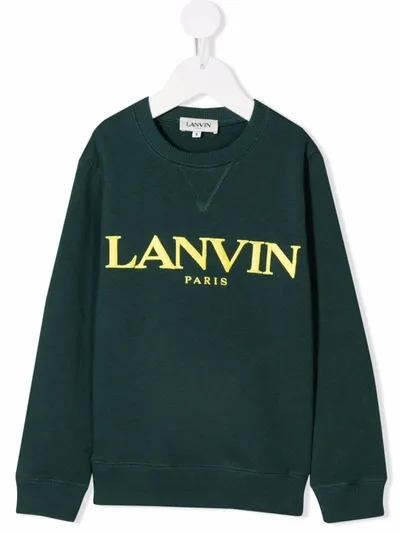 Lanvin Enfant Embroidered Logo Cotton Sweatshirt In Green