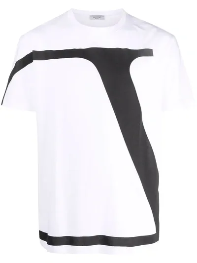 Valentino V-logo Print Cotton-jersey T-shirt In White