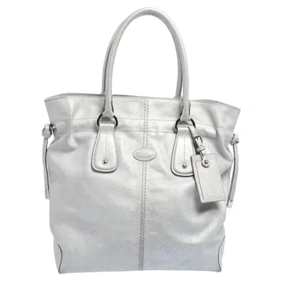 Pre-owned Tod's Silver Leather Restyling D Bag Media Tote