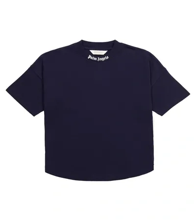 Palm Angels Kids' Logo Cotton T-shirt In Blue