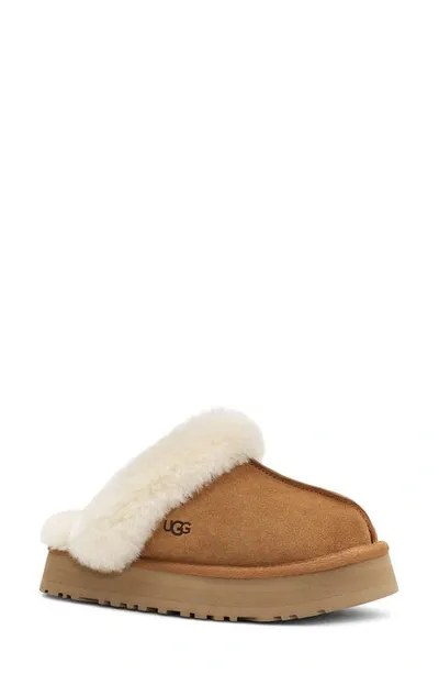 Ugg Disquette  Suede Leather Mules In Chestnut