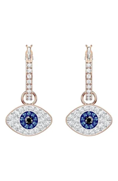 Swarovski Symbolic Rose Goldplated Crystal Evil Eye Charm Earrings